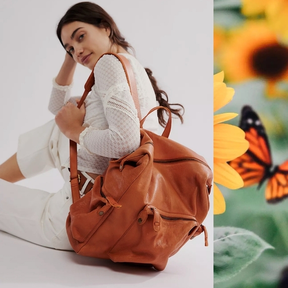 Free People Darcy Leather Backpack in Cognac - Picture 1 of 14